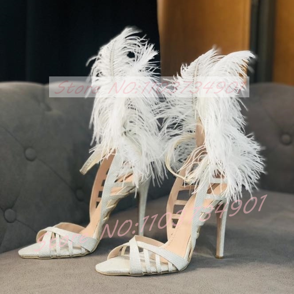 Women'S Shoes Trendy - Гламурные босоножки-гладиаторы на шпильке с перьями