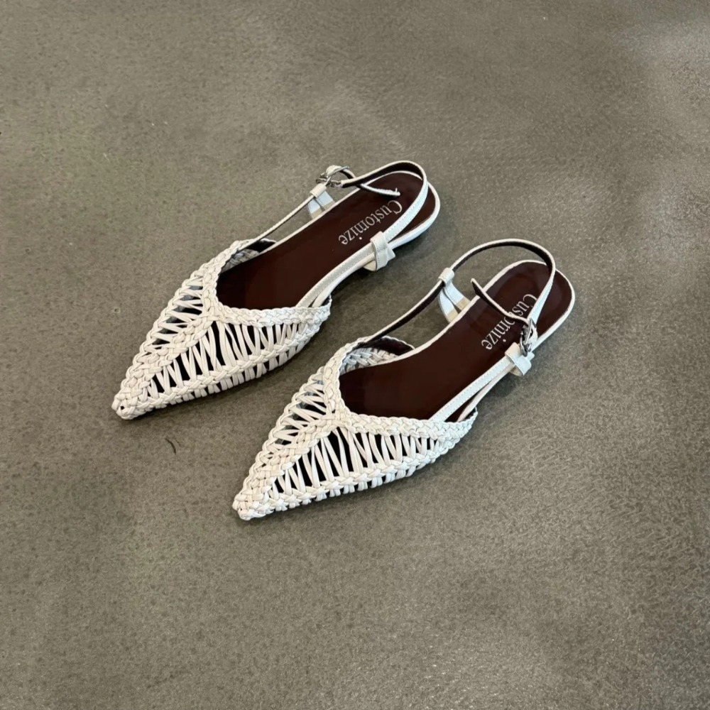 Slip On Mule Flat - Остроконечные плетеные сандалии в римском стиле