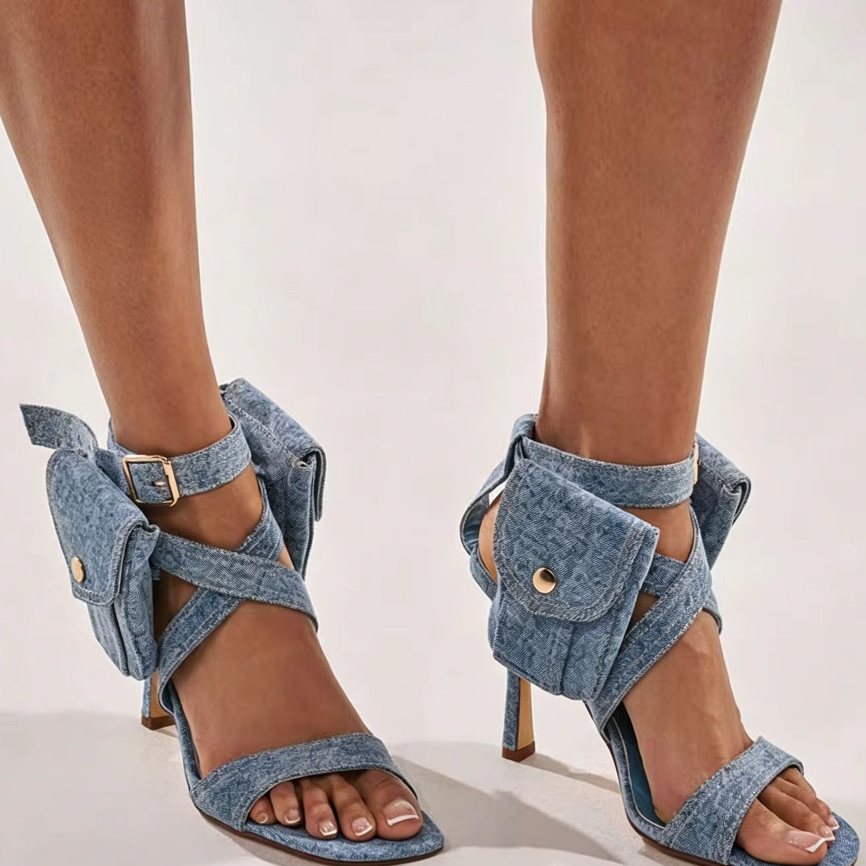 Women'S Shoes Y2K - Женские синие джинсовые босоножки с карманом