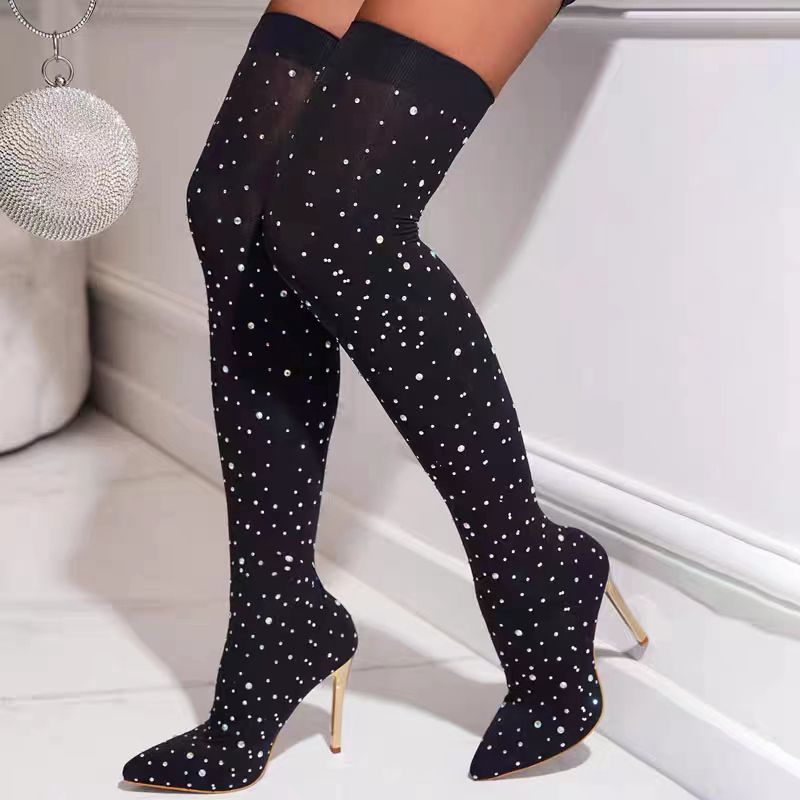 Sock Boot Women - Женские эластичные сапоги со стразами, лето-осень