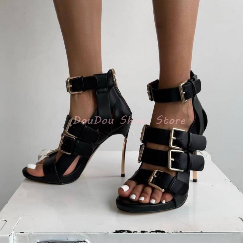 Women'S Shoes Trendy - Черные босоножки на шпильке с металлической